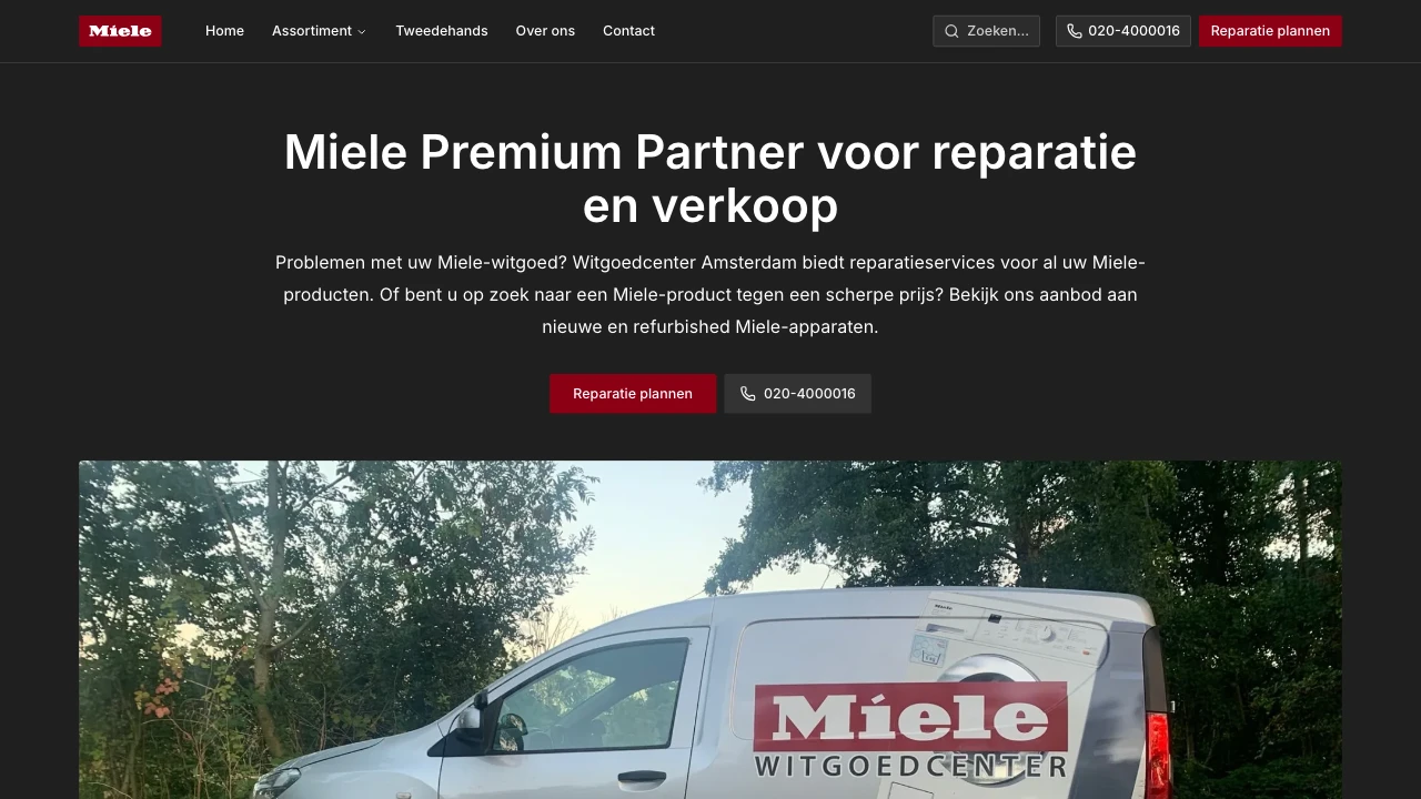 Website van Witgoedcenter Amsterdam